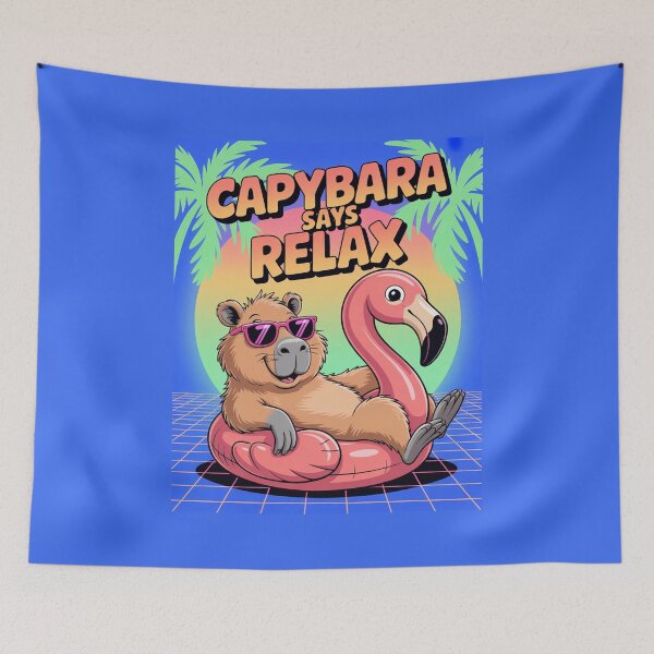 Item preview, Cute Cartoonish Retro Wave Capybara Relax designed and sold by MonkiFlipp.