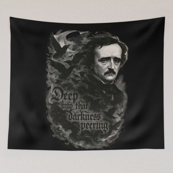 Item preview, Edgar Allan Poe Raven Quote Art – Deep Into That Darkness Peering Illustration designed and sold by Shoot-The-Moon.