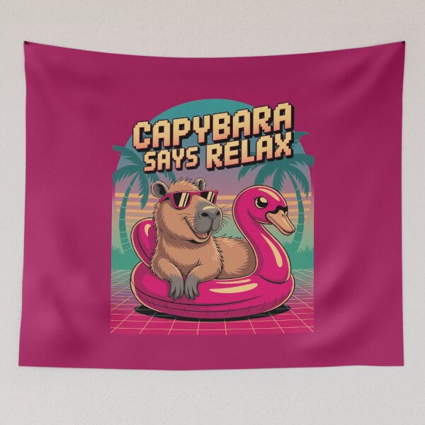 Item preview, Cute Cartoonish Retro Wave Capybara Relax designed and sold by MonkiFlipp.