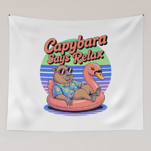 Item preview, Cute Cartoonish Retro Wave Capybara Relax designed and sold by MonkiFlipp.