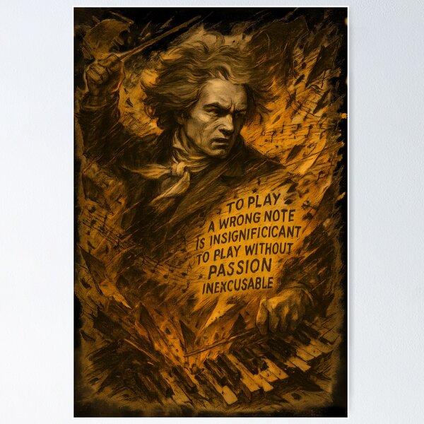 Item preview, Beethoven Quote Art – Play With Passion Not Perfection Illustration designed and sold by Shoot-The-Moon.