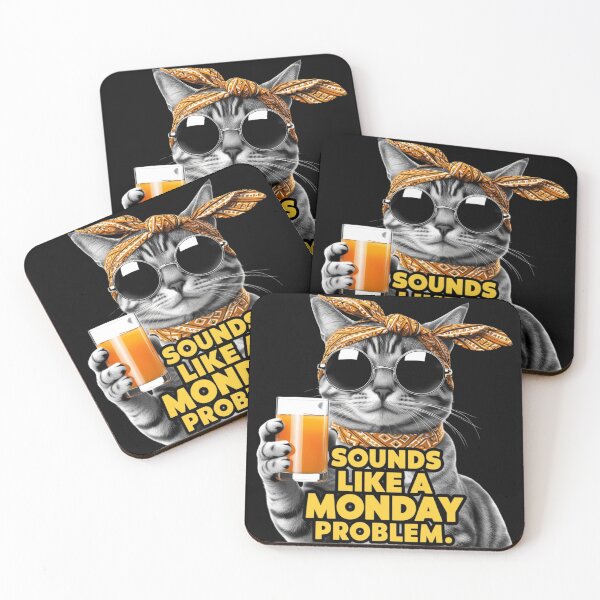 Item preview, Sounds like a Monday Problem Cat Meme Black Background designed and sold by Wearable Prints.