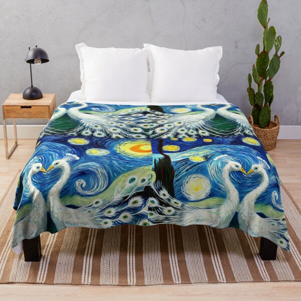 Item preview, Starry Night white peacock Couple – Romantic Van Gogh-Inspired designed and sold by EmeraldeaArt.