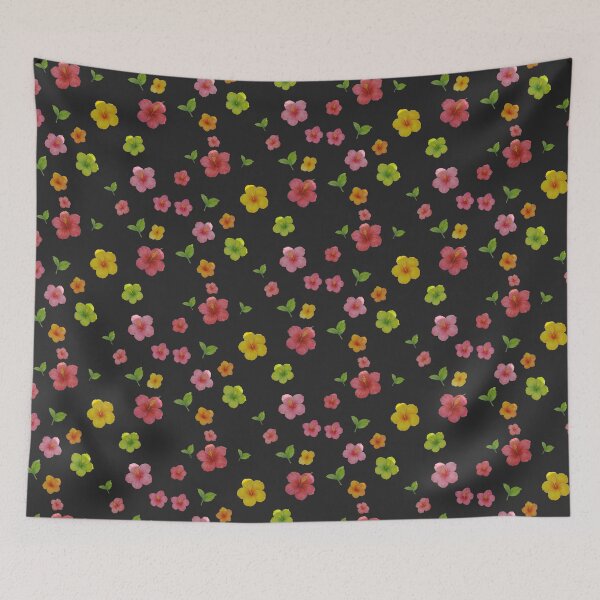 Item preview, Summer exotic little flowers trendy pattern black background designed and sold by HandmadeMood.