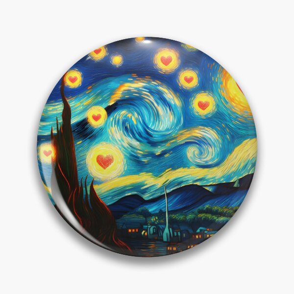 Item preview, Starry Night Lake with Glowing Hearts – Romantic Van Gogh-Inspired Scene designed and sold by EmeraldeaArt.