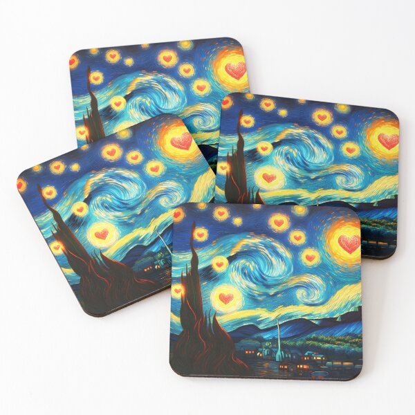 Item preview, Starry Night Lake with Glowing Hearts – Romantic Van Gogh-Inspired Scene designed and sold by EmeraldeaArt.