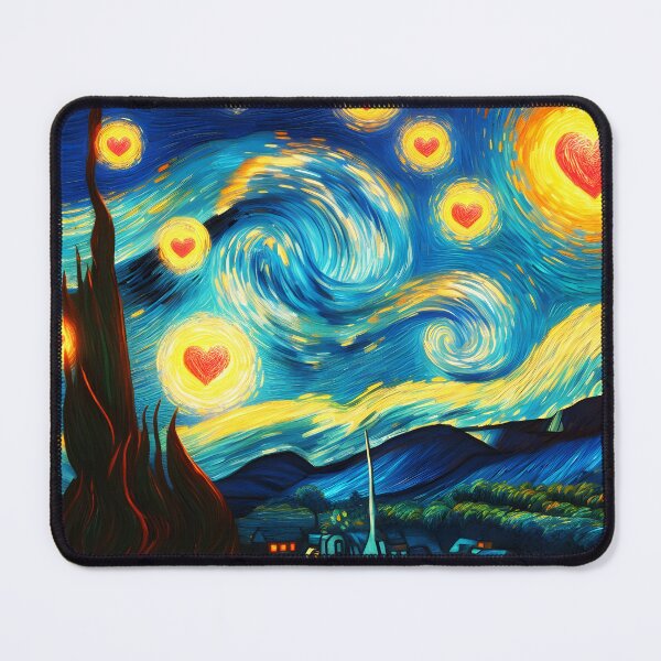 Item preview, Starry Night Lake with Glowing Hearts – Romantic Van Gogh-Inspired Scene designed and sold by EmeraldeaArt.