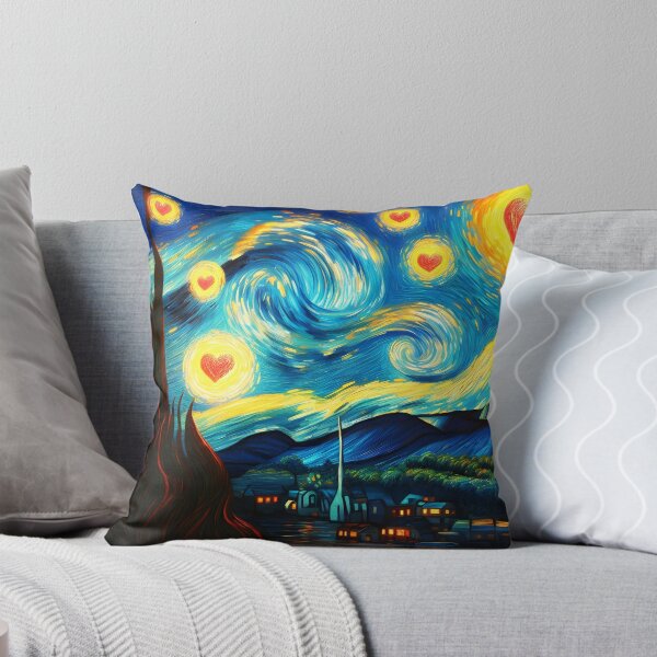 Item preview, Starry Night Lake with Glowing Hearts – Romantic Van Gogh-Inspired Scene designed and sold by EmeraldeaArt.