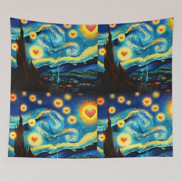 Item preview, Starry Night Lake with Glowing Hearts – Romantic Van Gogh-Inspired Scene designed and sold by EmeraldeaArt.