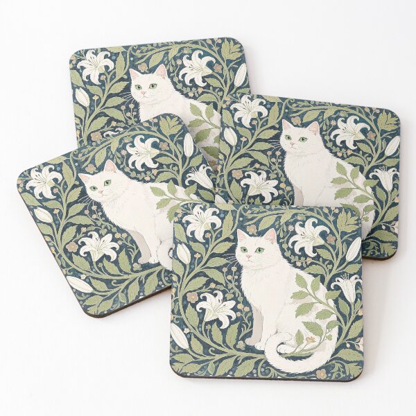 Item preview, White Cat in Floral Wreath designed and sold by Kayslab.