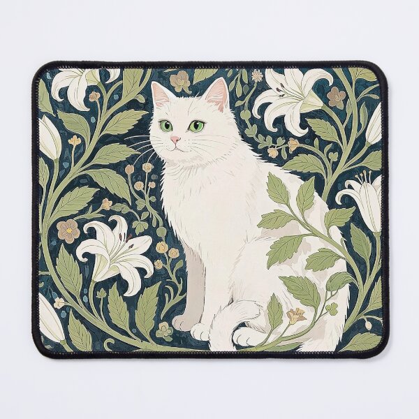 Item preview, White Cat in Floral Wreath designed and sold by Kayslab.