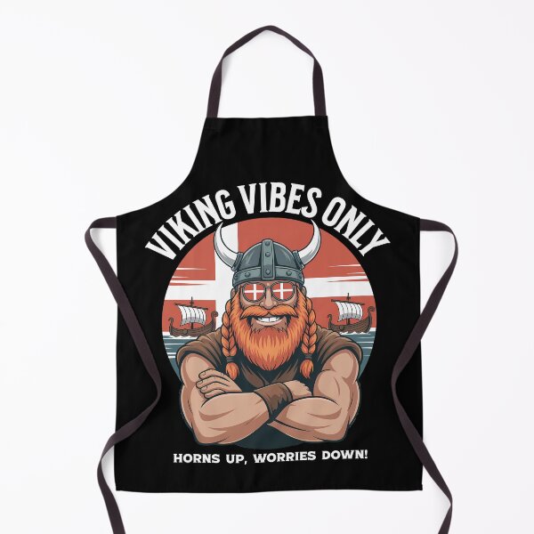 Item preview, Funny Viking Vibes Only – Retro Nordic Warrior with Danish Flag and Longships designed and sold by Infinitee8hirts.