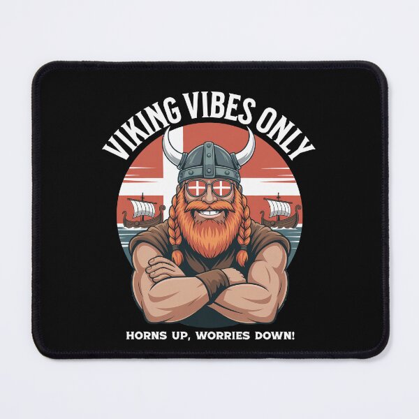 Item preview, Funny Viking Vibes Only – Retro Nordic Warrior with Danish Flag and Longships designed and sold by Infinitee8hirts.