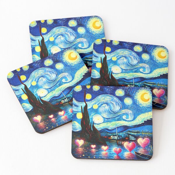 Item preview, Red Glowing Hearts Over Starry Night River – Romantic Dreamscape designed and sold by EmeraldeaArt.