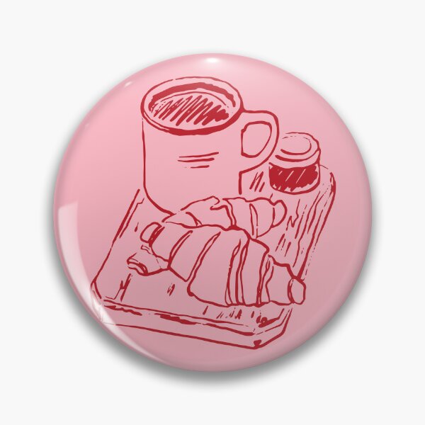 Item preview, Pink Coffee and Croissants - Breakfast Art - Minimalist Continuous Lineart  designed and sold by KittyStrand.
