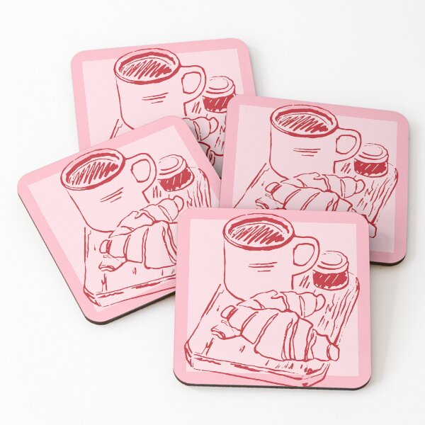 Item preview, Pink Coffee and Croissants - Breakfast Art - Minimalist Continuous Lineart  designed and sold by StudioKitti.