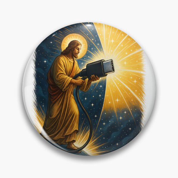 Item preview, Divine Tech Savior – Holy USB-C Plug Parody Art Sticker designed and sold by Shoot-The-Moon.