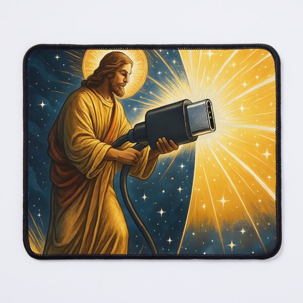 Item preview, Divine Tech Savior – Holy USB-C Plug Parody Art Sticker designed and sold by Shoot-The-Moon.