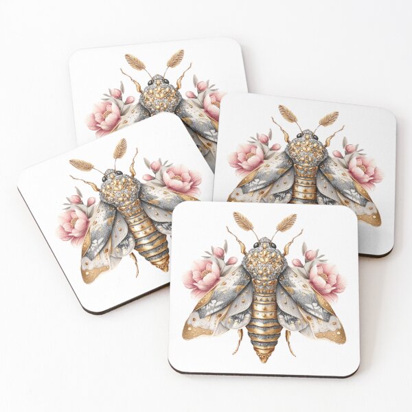 Item preview, Elegant Moth with Gold Details and Pink Flowers designed and sold by CreativeLarysa.