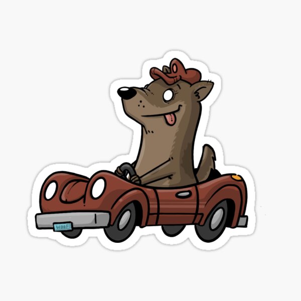 Little dog drives a little car. Sticker