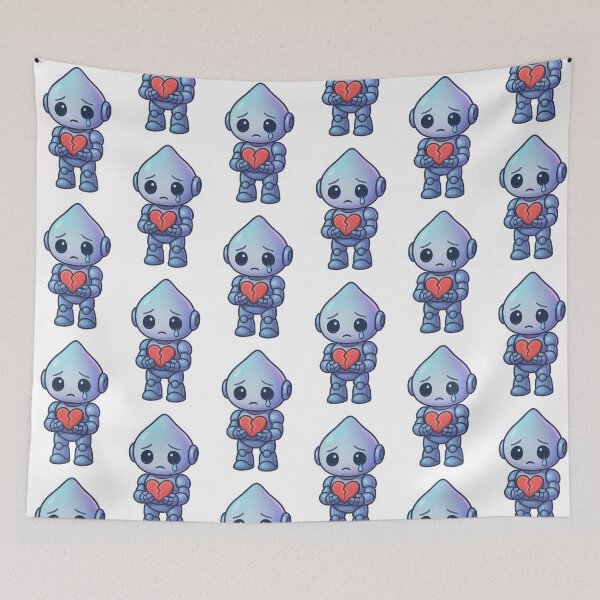 Item preview, Sad Cute Robot with Broken Heart – Kawaii Crying Android Sticker designed and sold by Shoot-The-Moon.
