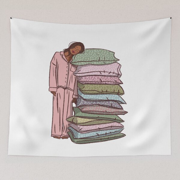 Item preview, A woman in pyjama sleeping on bunch of pillows  designed and sold by Hessah-HA.