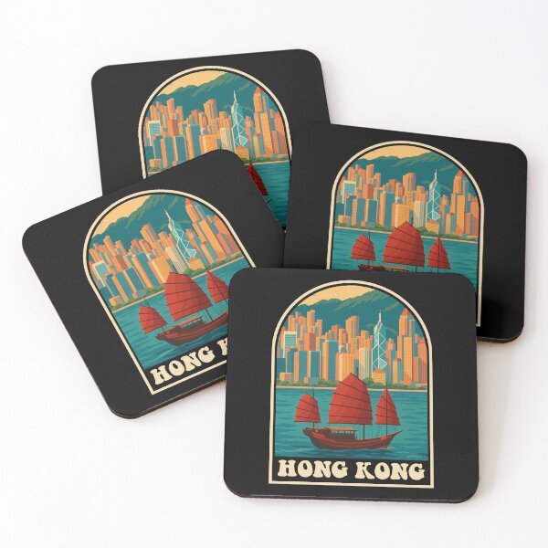 Item preview, Hong Kong Vintage Skyline with Junk Boat Illustration designed and sold by JackCurtis1991.