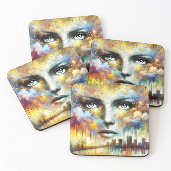 Item preview, Golden Metropolis Muse – Surreal Cityscape Collage Art designed and sold by EmeraldeaArt.