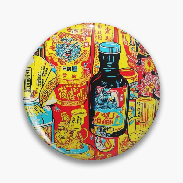 Item preview, Retro stamp grid with Asian snacks — Sticker Badge Mashup designed and sold by HEADMADE-TV.