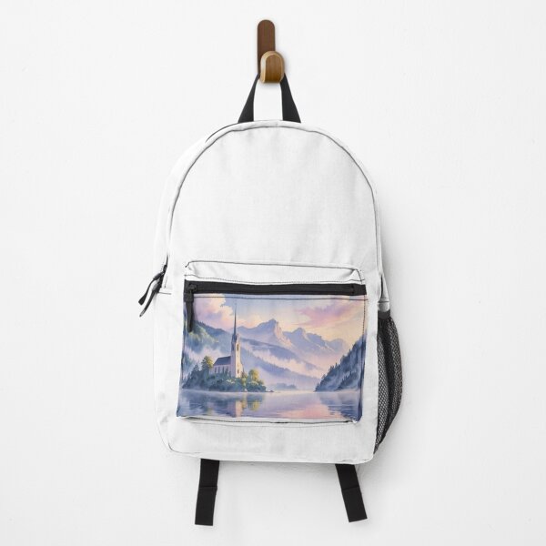 Item preview, Lake Bled in Watercolor – Church and Snowy Mountains designed and sold by StormArte.