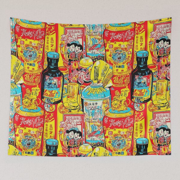 Item preview, Retro stamp grid with Asian snacks — Sticker Badge Mashup designed and sold by HEADMADE-TV.