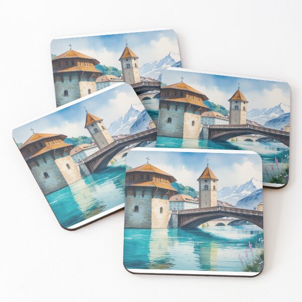 Item preview, Lucerne in Watercolor – Chapel Bridge and Swiss Mountains designed and sold by StormArte.