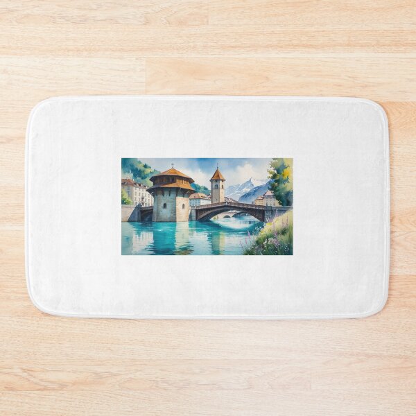 Item preview, Lucerne in Watercolor – Chapel Bridge and Swiss Mountains designed and sold by StormArte.