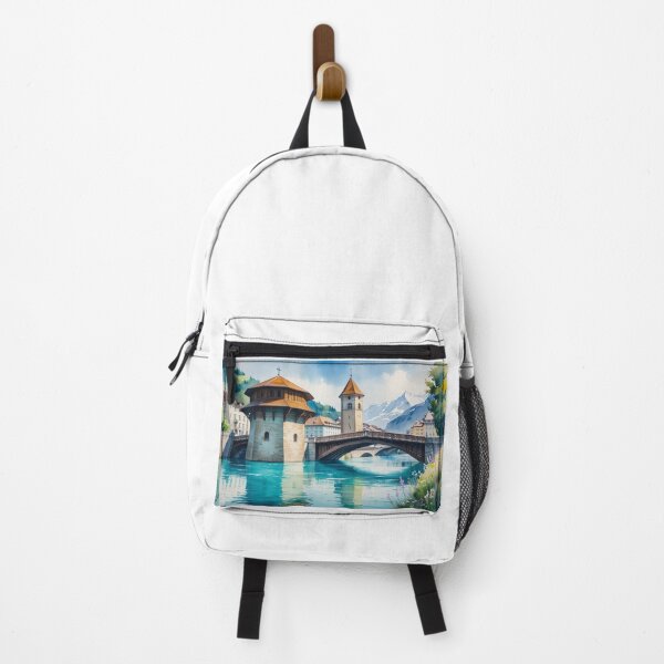 Item preview, Lucerne in Watercolor – Chapel Bridge and Swiss Mountains designed and sold by StormArte.