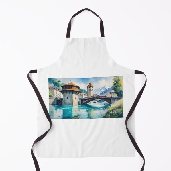 Item preview, Lucerne in Watercolor – Chapel Bridge and Swiss Mountains designed and sold by StormArte.