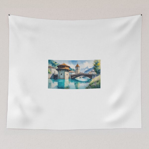 Item preview, Lucerne in Watercolor – Chapel Bridge and Swiss Mountains designed and sold by StormArte.