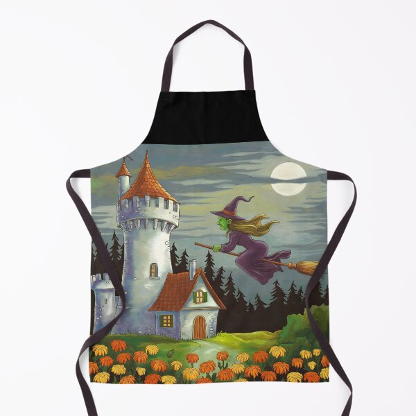Item preview, Hex Witch Over the Castle – Green-Skinned Broom Rider Under Full Moon designed and sold by EmeraldeaArt.