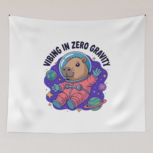 Item preview, Cute Cartoonish Capybara Vibing In Zero Gravity designed and sold by MonkiFlipp.