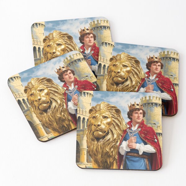 Item preview, Golden Lion Guardian – Young Prince & Living Gold Sculpture at the Castle Gates designed and sold by EmeraldeaArt.