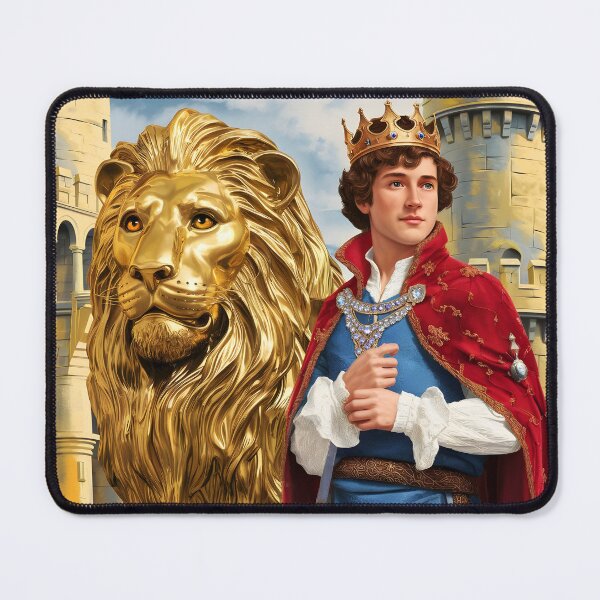 Item preview, Golden Lion Guardian – Young Prince & Living Gold Sculpture at the Castle Gates designed and sold by EmeraldeaArt.