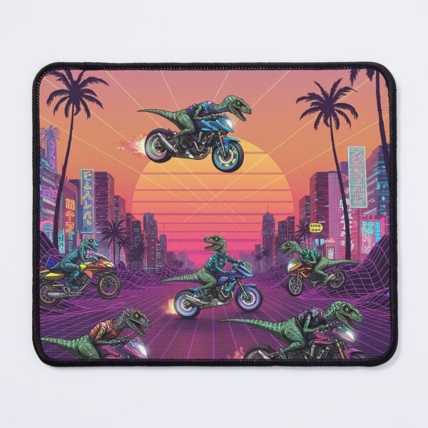 Item preview,  Jurassic Synthwave | VelociRiders: Vaporwave Dino Bikers in Neon Cityscape designed and sold by covid50.