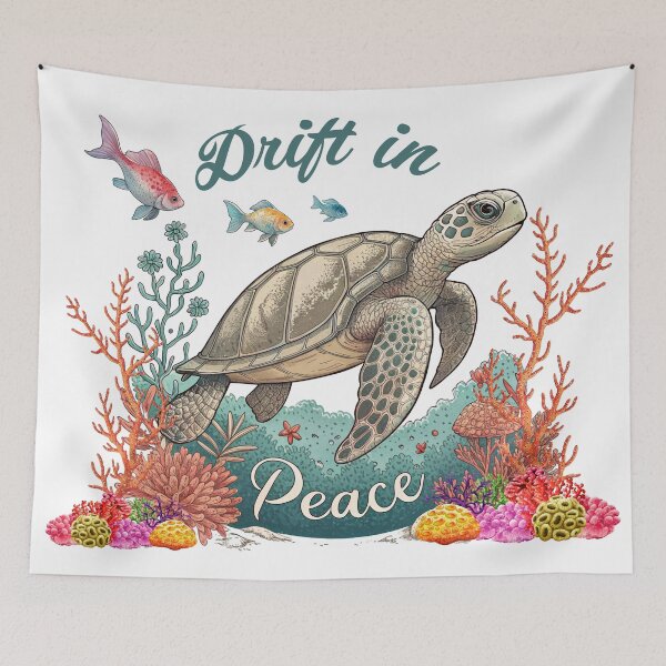 Artikelvorschau, Drift in Peace – Unterwasser-Meeresleben-Design mit Schildkröten und Fischen entworfen und verkauft von PnrArtDesign.