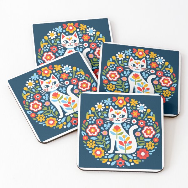 Item preview, Scandinavian Folk Art Cat by heidiannemorris ©️  designed and sold by FOLK ART FUSION by heidiannemorris.