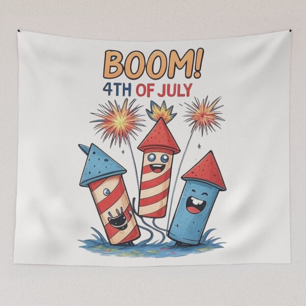 Item preview, BOOM! 4th of July Happy Fireworks - Adorable Patriotic Cartoon Design designed and sold by wellie-chic.