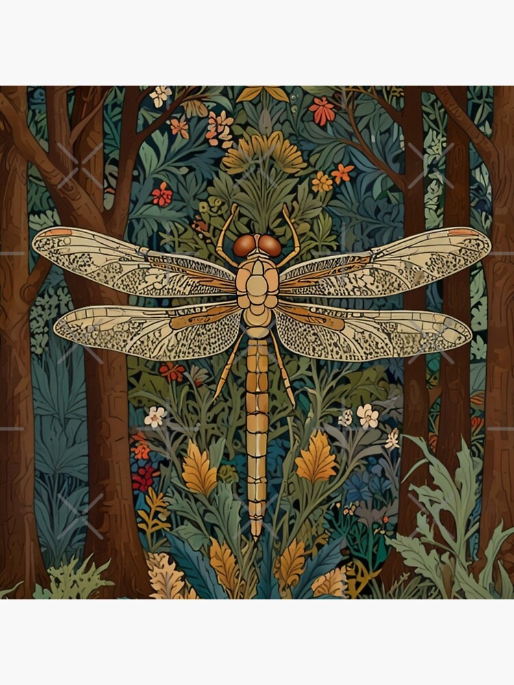 Aperçu 4 sur 4. Coussin avec l'œuvre vintage art nouveau libellule forêt forestière jardin botanique forêt créée et vendue par hollycooper.