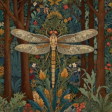 Aperçu de l'œuvre vintage art nouveau libellule forêt forestière jardin botanique forêt de hollycooper