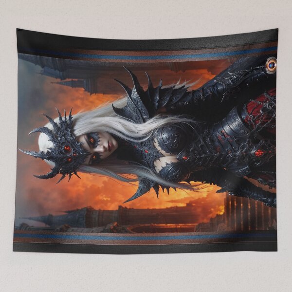 Item preview, The Fiery Gaze Of Akita, The Mystic Sorceress Of Martrella Amidst Burning Ruins Mesmerizing AI Concept Art by Xzendor7 designed and sold by Xzendor7 Digital Art Creations.
