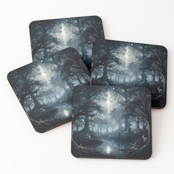 Item preview, Silver Serenade: Graceful Deer in a Moonlit Forest Dance designed and sold by DrawnThreads.