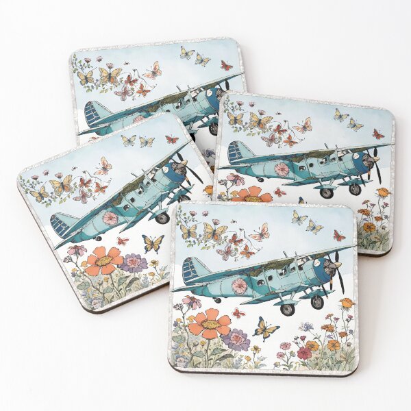 Item preview,  Butterfly Flight Over Wildflower Skies - Vintage Propeller Airplane Flying Over Wildflowers And Butterflies designed and sold by CarrollGene.