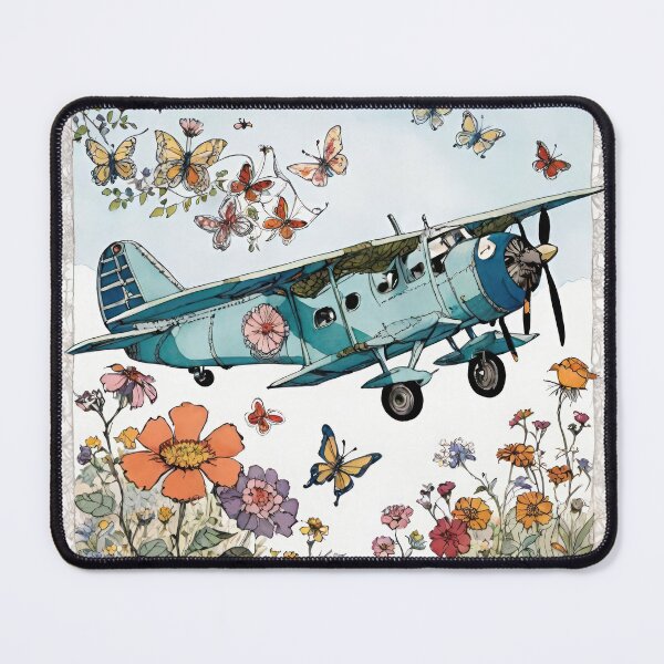 Item preview, Butterfly Flight Over Wildflower Skies - Vintage Propeller Airplane Flying Over Wildflowers And Butterflies designed and sold by CarrollGene.
